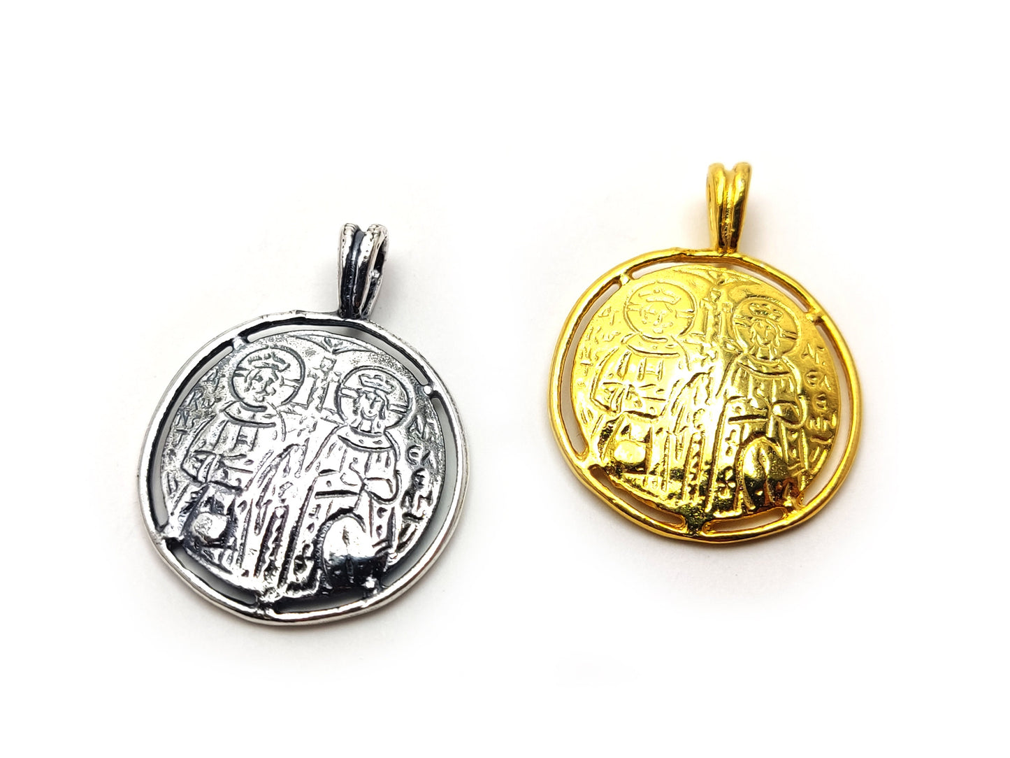 Sterling Silver 925 Handmade Byzantine Greek Gold Plated Cross, Coin IC-XC-NIKA Konstantinato 25mm , Good Luck Charm, Men Women Kids Cross