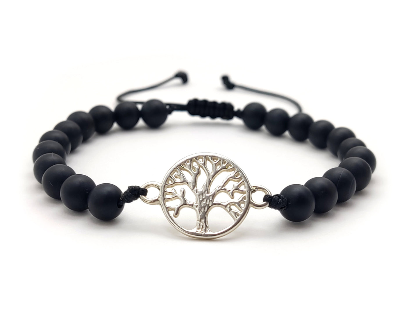 Greek Silver Bracelet, Onyx Jewelry, Tree Of Life Bracelet Made With Matt Onyx Black Stones 6mm, Griechischer Silber Armband, Bijoux Grece