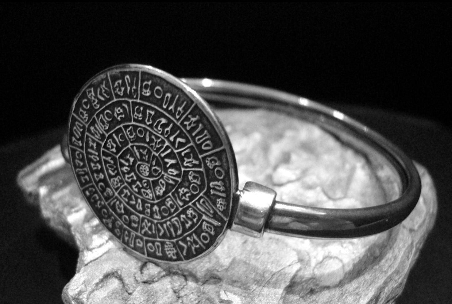 Sterling Silver 925 Phaistos Minoan Ancient Greek Disc Bangle Bracelet FREE popular SHIPPING WORLDWIDE