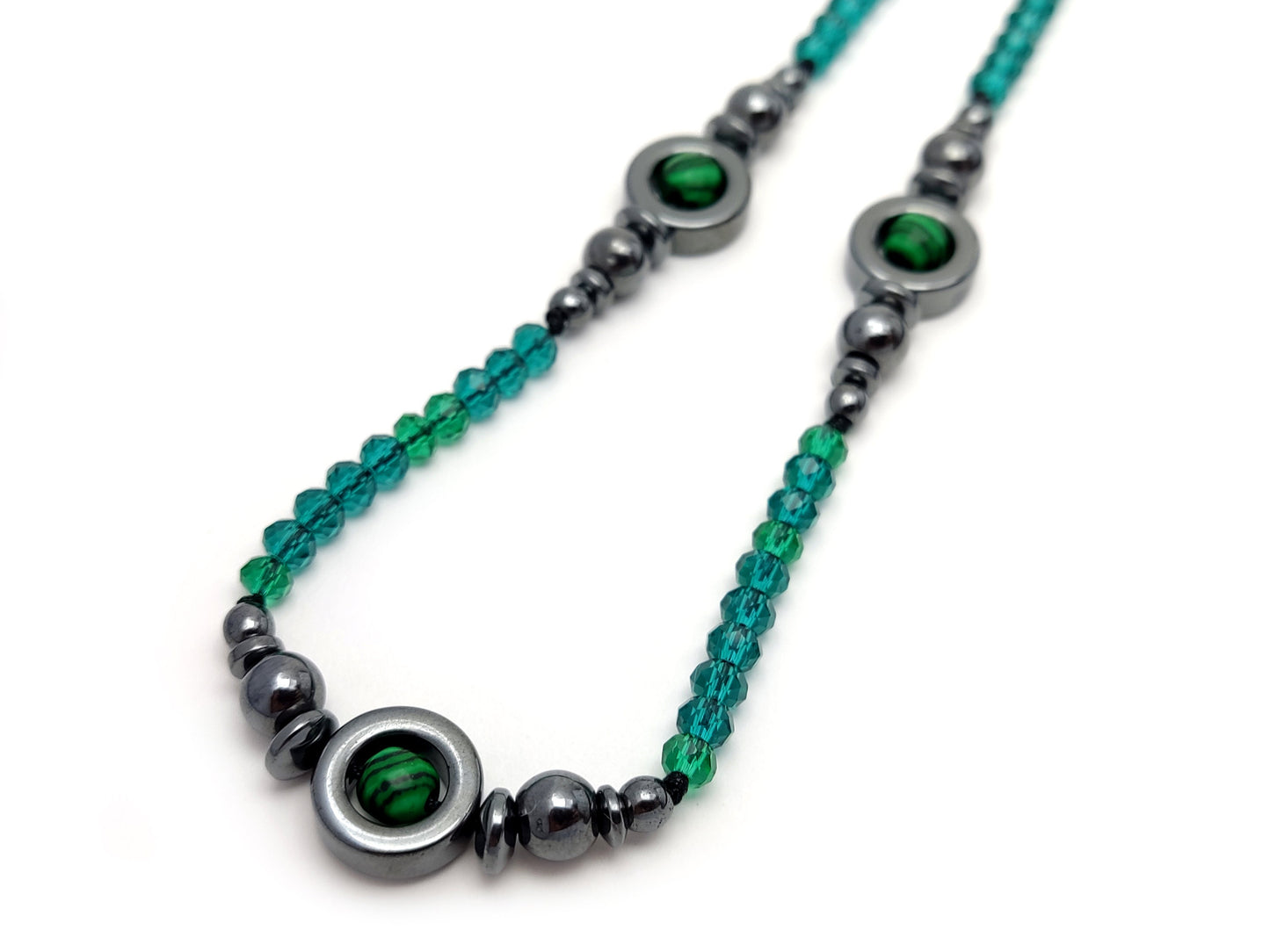 Long Crystal Malachite Green Stones Greek Necklace 70cm - 27.3inch, Men Women Green Natural Malachite Hematite Necklace, Green Necklace