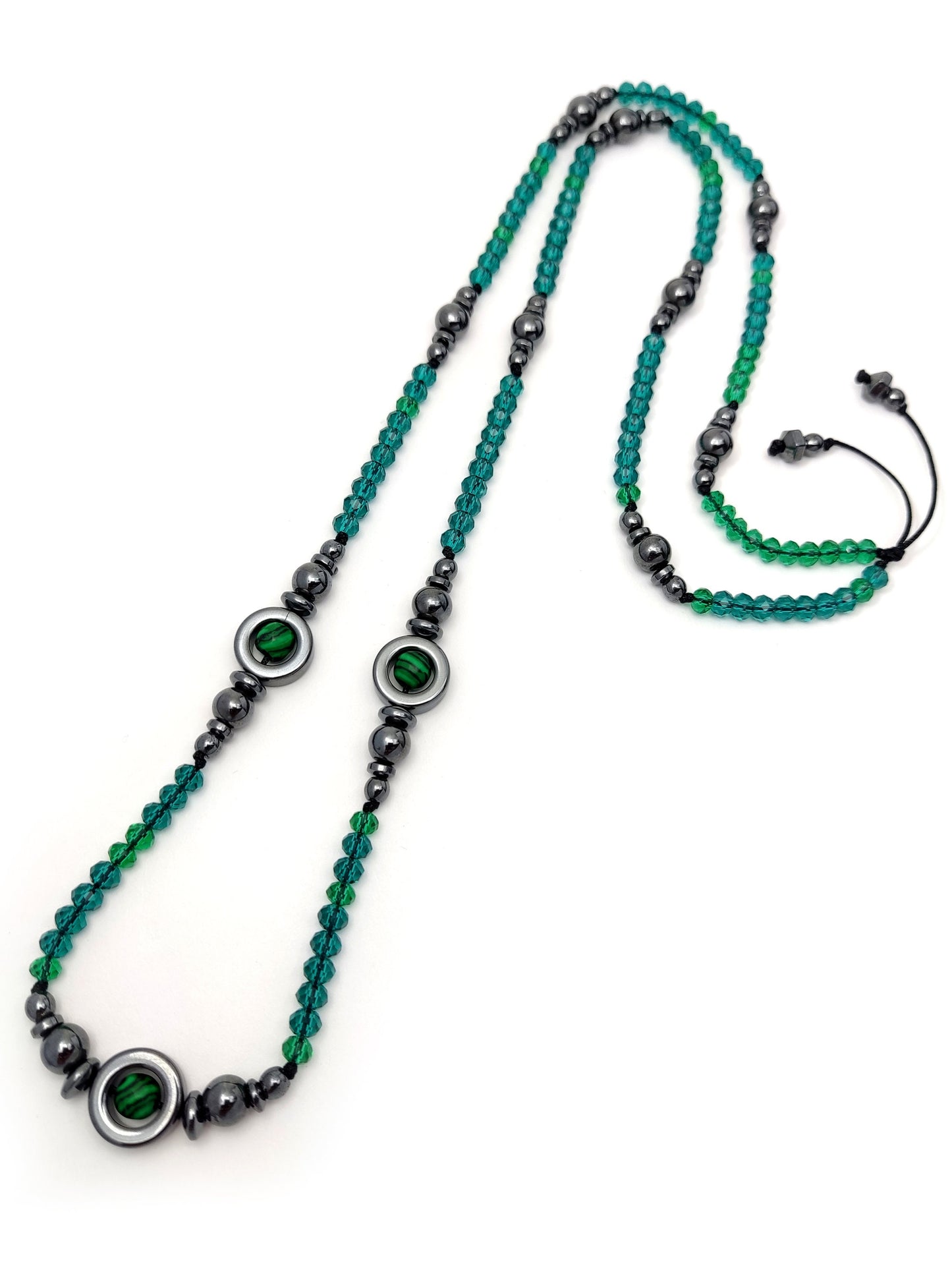 Long Crystal Malachite Green Stones Greek Necklace 70cm - 27.3inch, Men Women Green Natural Malachite Hematite Necklace, Green Necklace