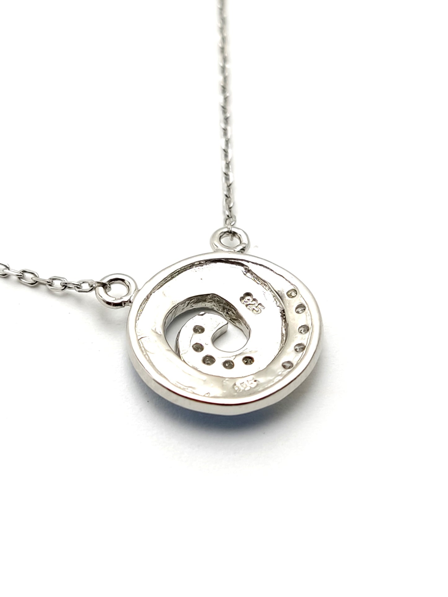 Greek Silver Necklace, Circle Of Life Infinity Spiral Design Ocean Blue Opal Chain Pendant, Jewelry From Greece, Griechischer Silber Schmuck