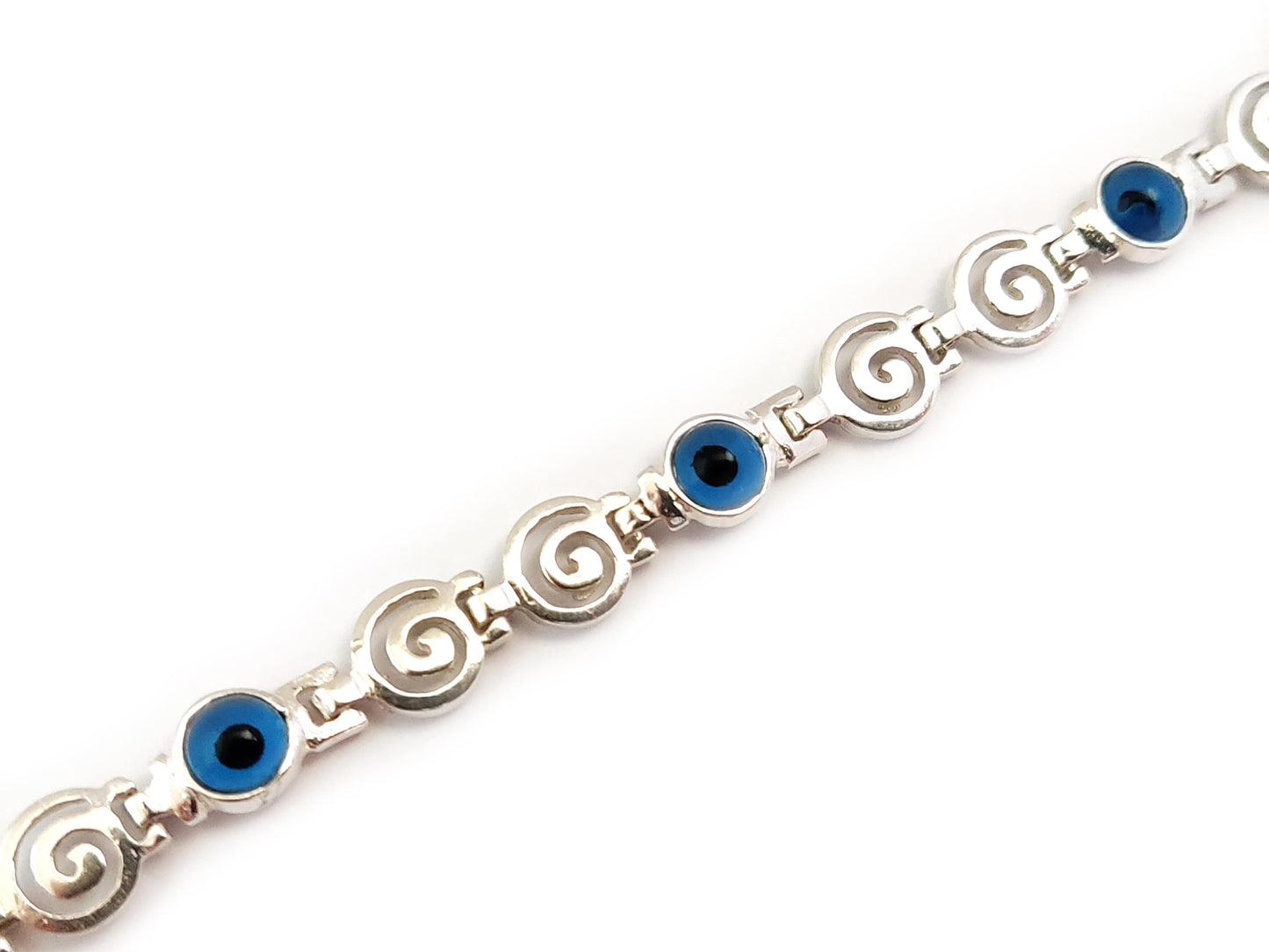 Greek Key Spiral Silver Bracelet, Evil Eye Nazar Jewelry, Griechischer Silber Schmuck Armband, Bijoux De Grece, Meander Bracelets Greece