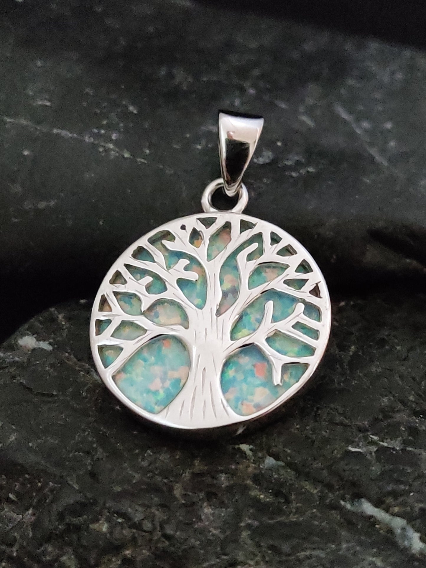 Sterling Silver 925 White Opal Tree Of Life 18mm Pendant, Silver Tree Of Life Pendant, Greek Silver Pendant, Lebens Baum Anhanger, Grecque