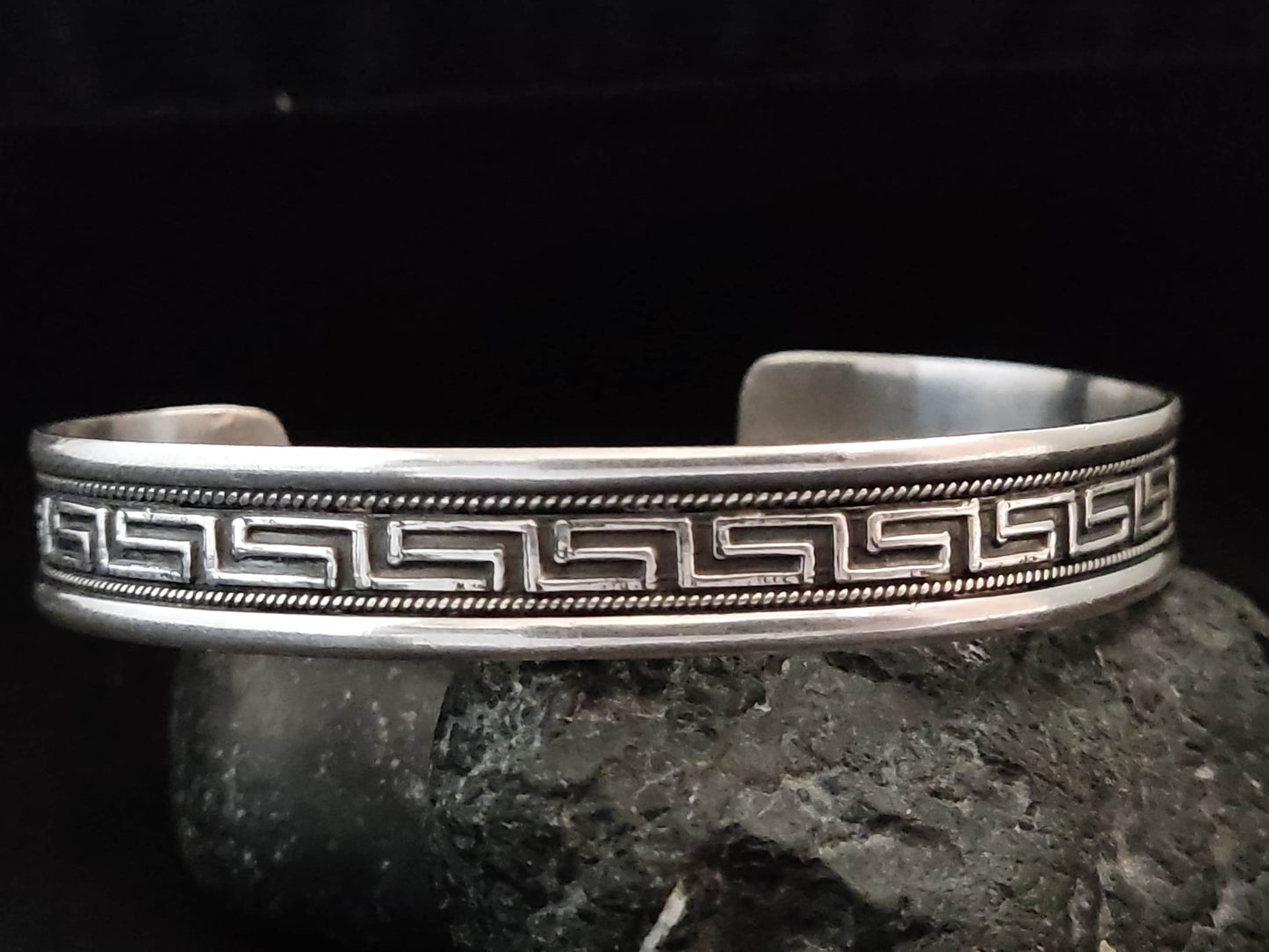 Bracelet de manchette en argent grec 11mm, Greek Key Meander Men Women Unisex Jewelry From Greece, Griechischer Silber Armband Schmuck, Bijoux Grecque