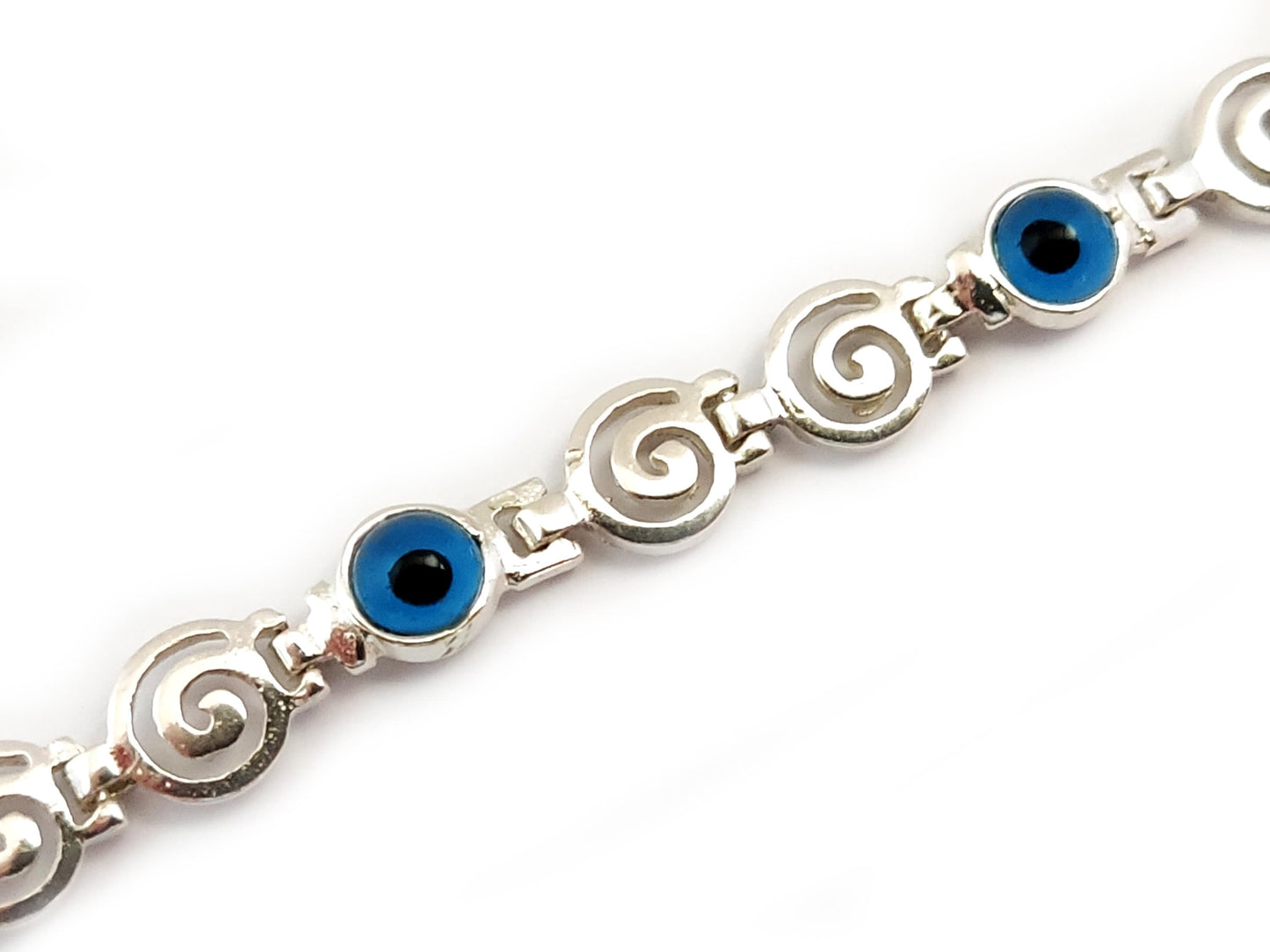 Greek Key Spiral Silver Bracelet, Evil Eye Nazar Jewelry, Griechischer Silber Schmuck Armband, Bijoux De Grece, Meander Bracelets Greece