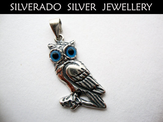 Sterling Silver 925 Greek Godeess Athena's Owl  on Branch Pendant