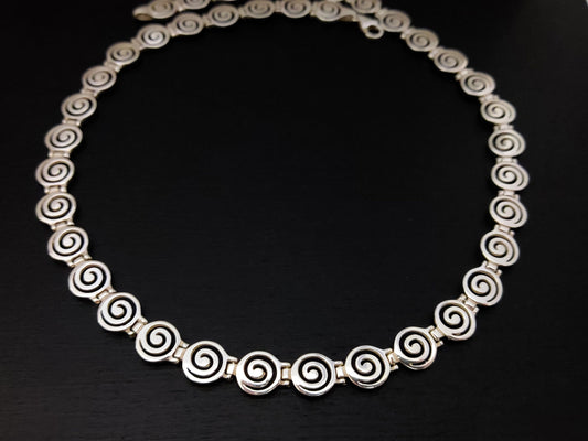 Greek Silver Spiral 10mm Necklace, Sterling Silver 925 Jewelry From Greece, Griechischer Silber Kette Schmuck, Bijoux Grecque Collier, Swirl