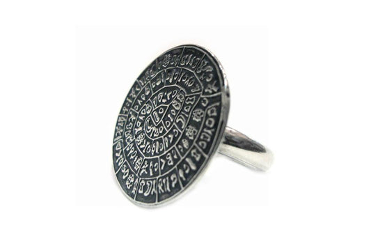 Sales 2018, Sterling Silver 925 Ancient Greek Minoan Phaistos Disc Ring 24mm ,Greek Ring , Phaistos Disc , Grecian Jewelry , Ancient Disc