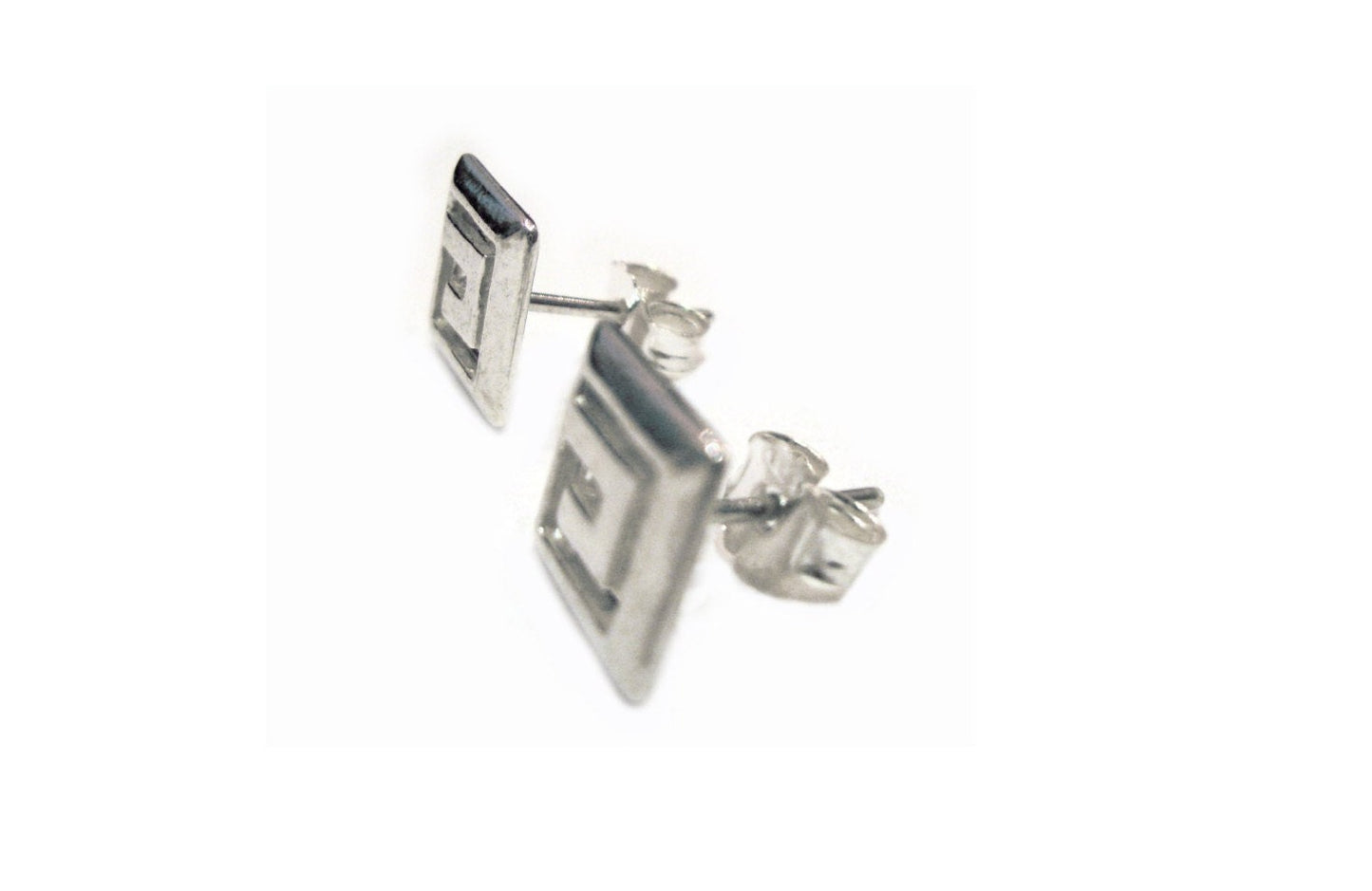 Ancient Greek Eternity Key Meander Square Studs Earrings Sterling Silver 925, Griechische Silber Ohrringe, Boucles d'oreilles Grecque Argent