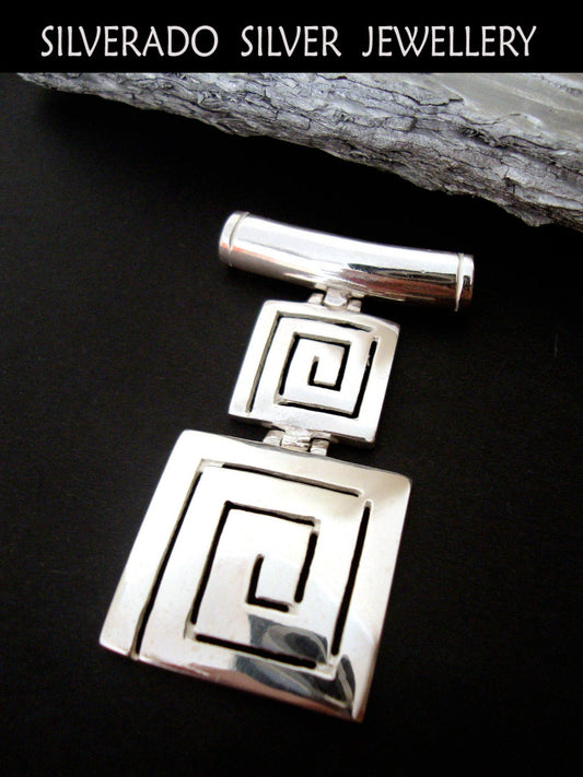 Sterling Silver 925 Ancient Greek Double Eternity Key Meander Square Greek Pendant  , Greek Jewelry , Griechischer Anhänger , Pendentif grec