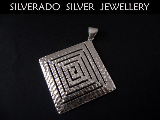 Sterling Silver 925 Pendant Square Hammered Greek Eternity Key 37x37mm, Greek Pendant, Griechische Silber Anhanger Schmuck, Meander Anhanger