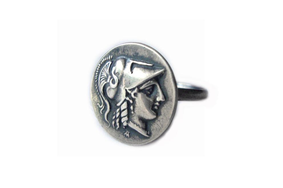 Bague en argent grec, déesse Athena Minerva Coin Ring, Bijoux de Grèce, Griechischer Silber Ring, Bijoux Grecque, Silver Greek Jewelry