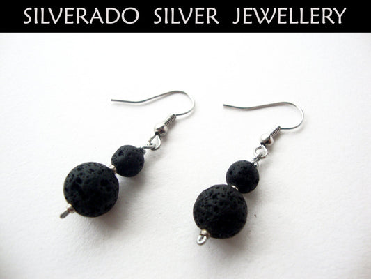 SANTORINI ** Natural Volcanic Lava Graduaded Beads Dangle Earrings