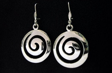 Sterling Silver 925 Ancient Greek Spiral Infinity Key Big Plain Dangle Earrings, Griechische Silber Spiral Ohrringe, Boucles d'oreilles Grec