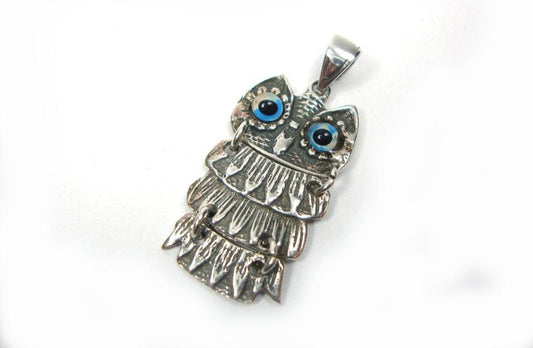 Greek Pendant, Sterling Silver 925 Greek Owl Evil Eye Pendant 35x15mm, Greek Owl Pendant, Griechische Silber Eule Anhanger, Greek Jewelry,
