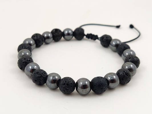 Lava Hematite Men Women Bracelet