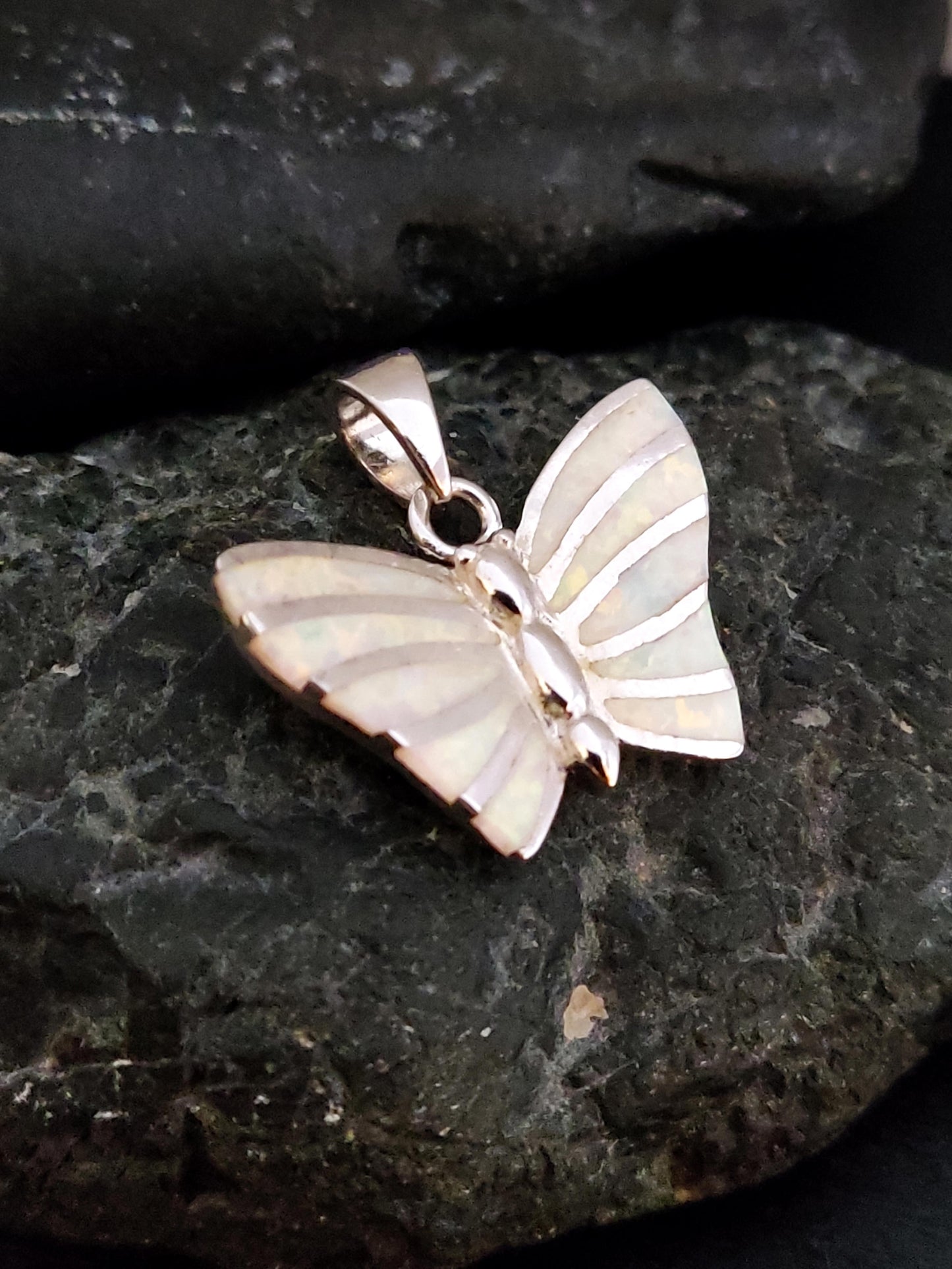 White Opal Butterfly Pendant