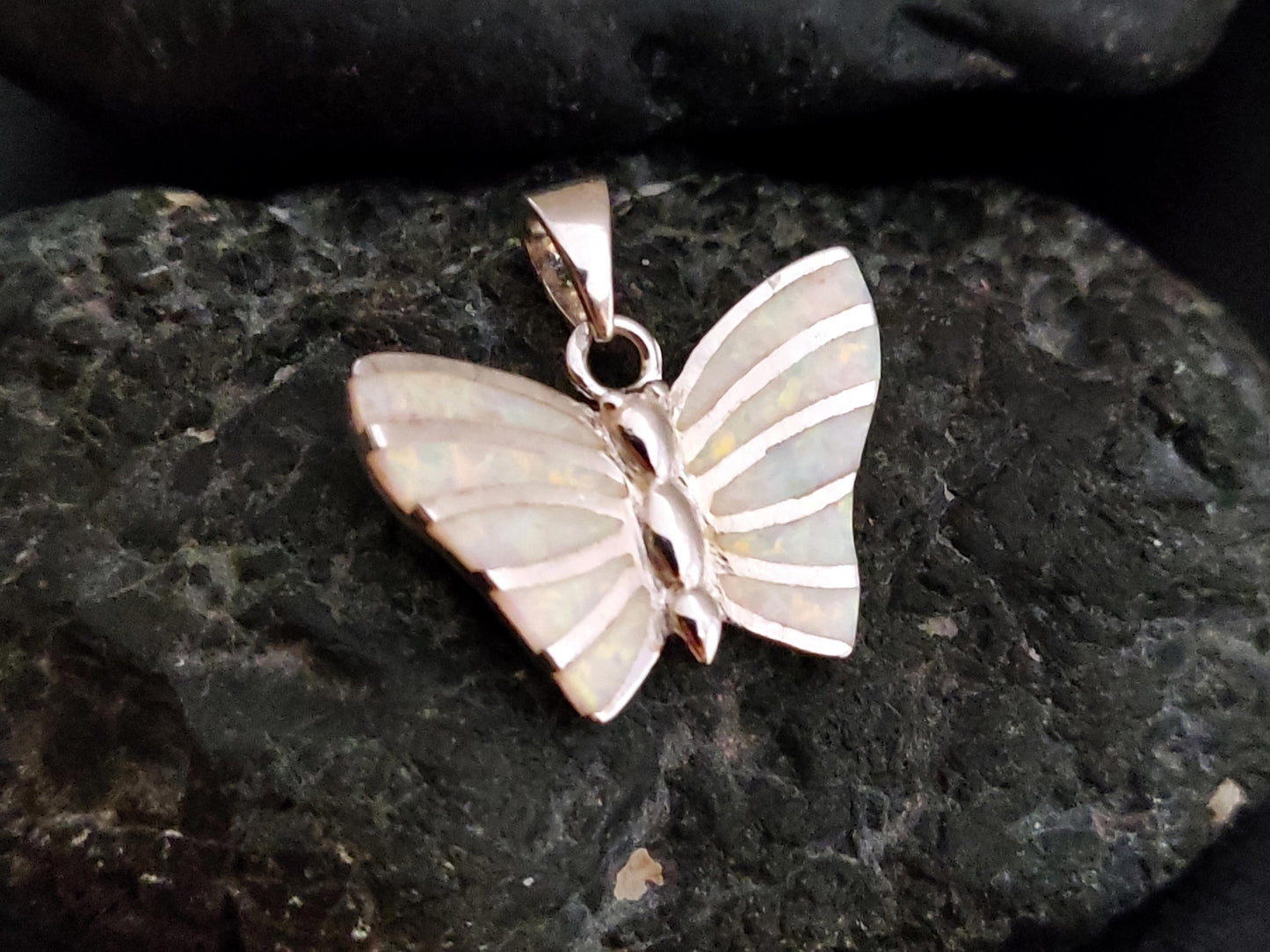 White Opal Butterfly Pendant